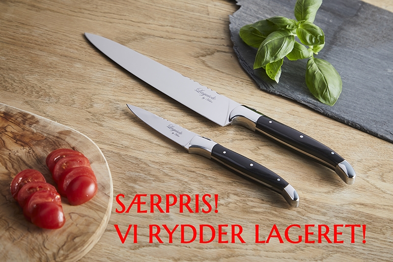 Knivsæt fra Laguiole bestående af Chefkniv 20 cm og Urtekniv 9 cm, sort ibenholt30-LG08,40Black